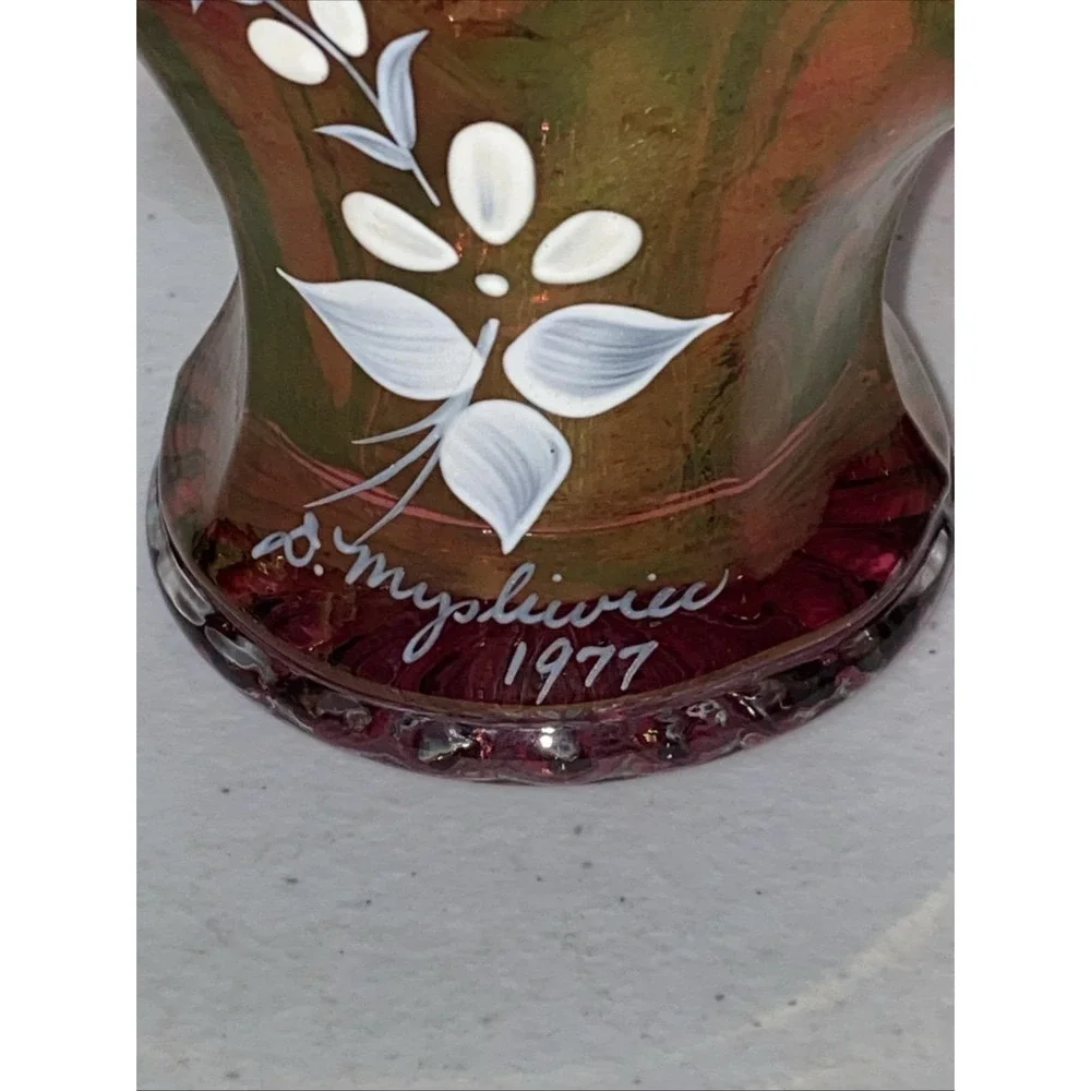 VTG Westmoreland Cranberry Pink Red Glass Basket 7